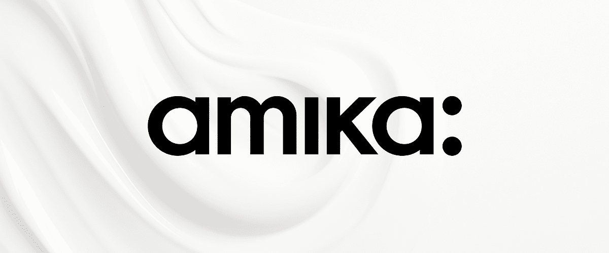 amika: logo on a swirling white background.